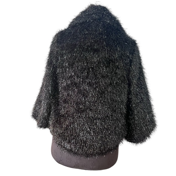 Max Studio Black Faux Tinsel Fur Cropped Jacket XS Oversized - Picture 2 of 10